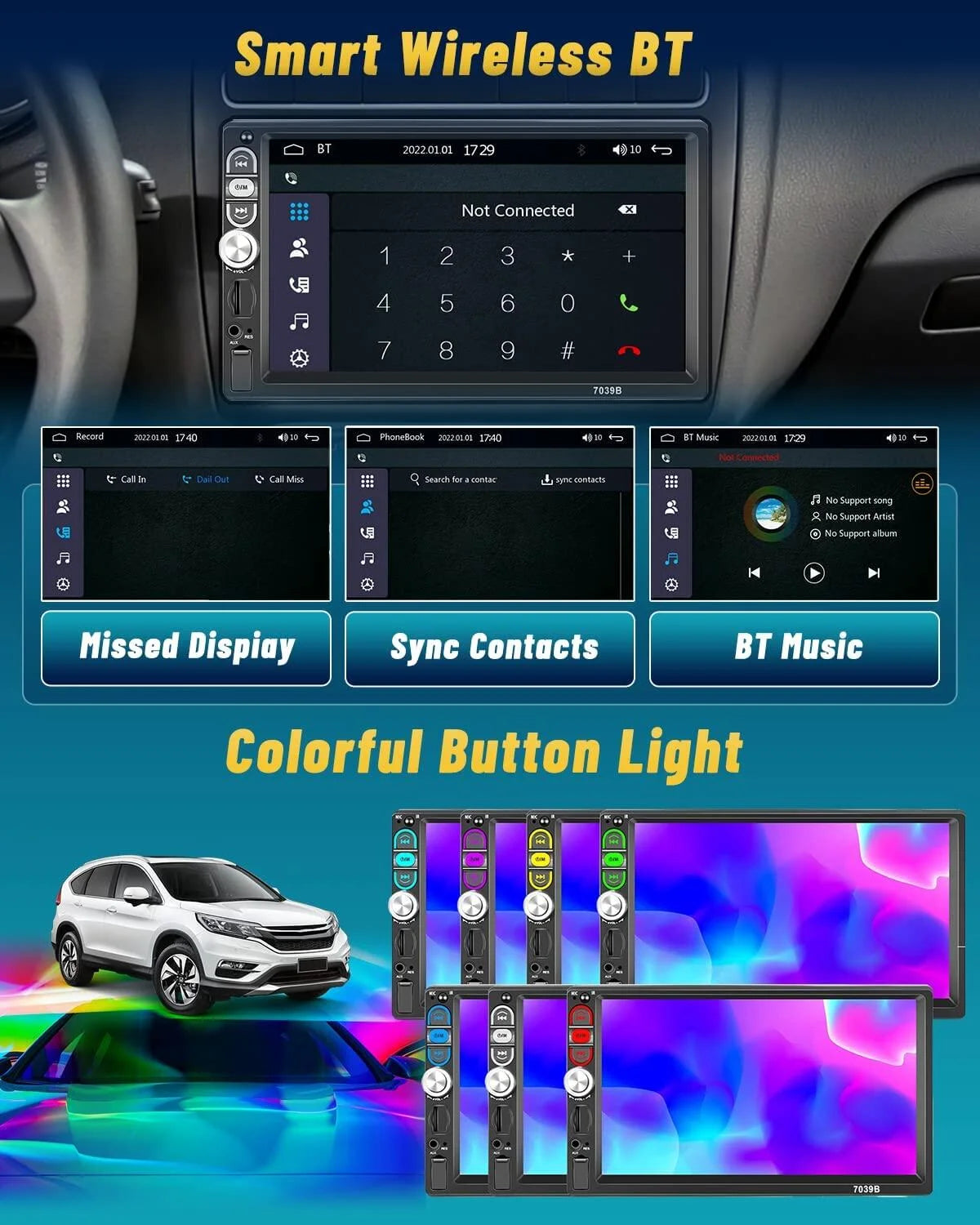 1 Din 7" Car Stereo Radio Carplay Android Auto Mirror Link Car Player MP5